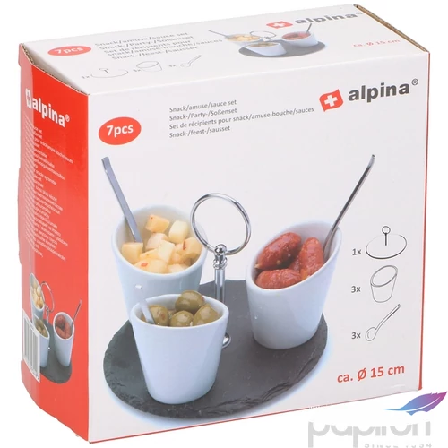 Kerámia kínáló szett Alpina 15cm tálca + 3db 4x7cm tál+ 3db kanál