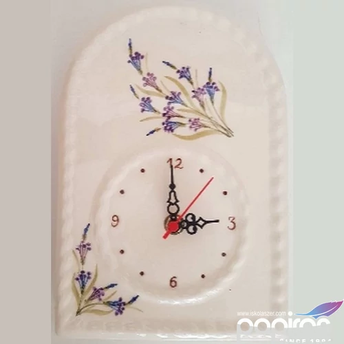 Kerámia óra Romantik levendulás kézzel festett 15x24x4cm