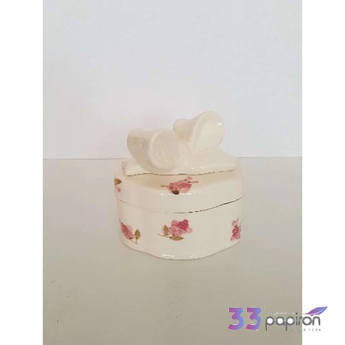 Ovális dobz kerámia 15,5x11,5x8,5cm Violin rózsás, kézzel festett