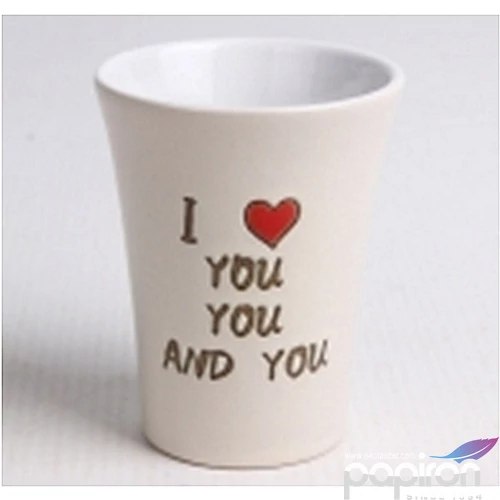 Kerámia Pohár 115ml ívelt I Love You feliratos szíves krém színű 172232