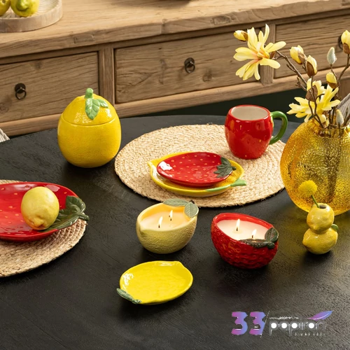 Kerámia tányér 23cm Sárga-zöld citromos kézzel festett porcelán 1db/ár SDGW26