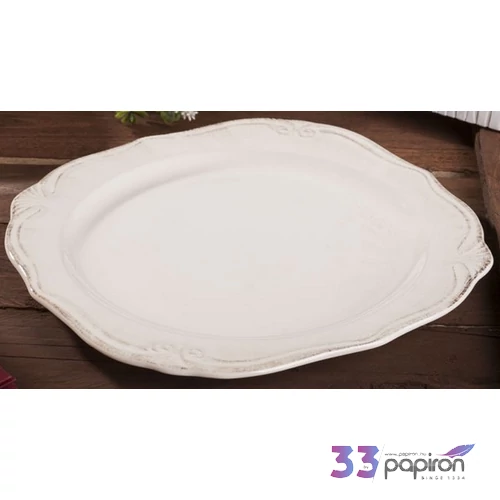 Tányér kerámia antikolt 27cm krém színű liliom mintás Porcelán