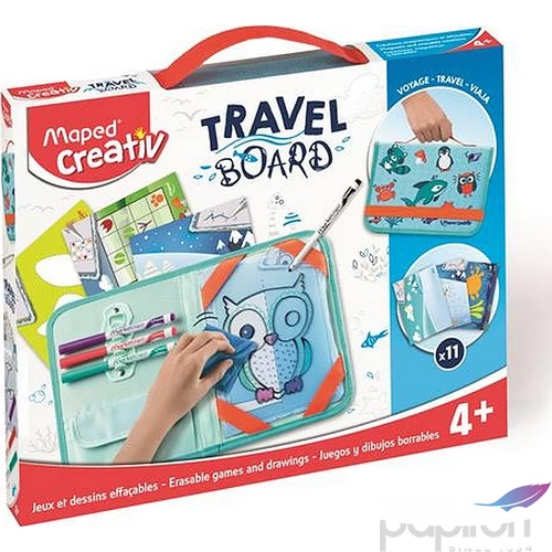 Készségfejlesztő készlet Maped Creativ Travel Board törölhető tábla átlátszó, táskával, állati móka