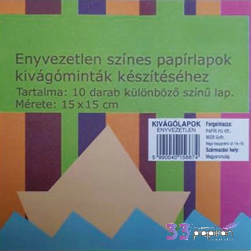 Kivágólap színes 15x15 70g/m2 10különböző szín (10ív/csom) origámi lap