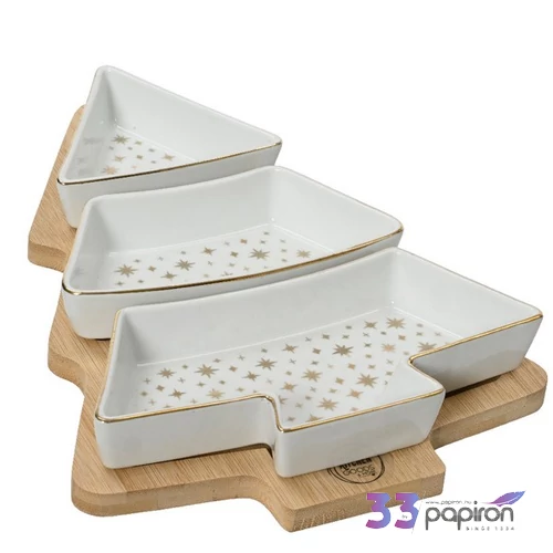 Kínáló szett karácsonyi 24' fenyőfa alakú, fa tálcán 31cmx22.5cmx5.2cm sdkae