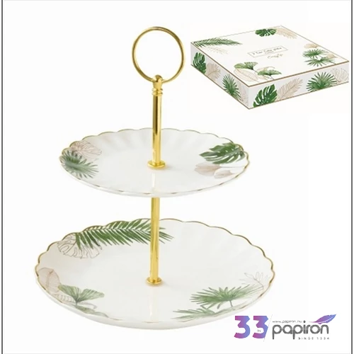 Kínálótál Porcelán süteményes állvány 2 emeletes 16/21cm, dobozban Exotique