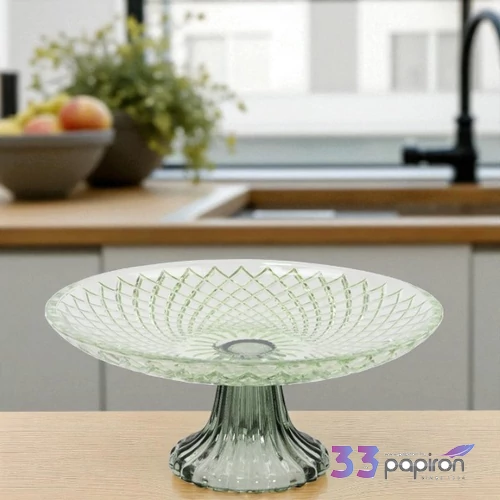 Kínálótál tortás tálca 24' üvegből menta zöld dombor nyomott minta 25x10,5 cm sdkae
