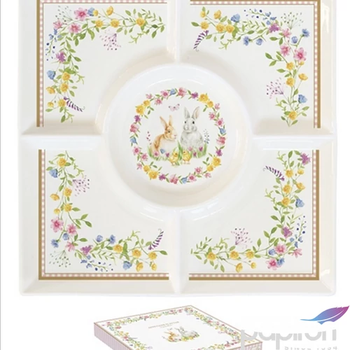 Kínálótálca porcelán 25x25cm, Happy Easter dobozban,