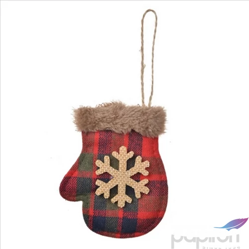 Kockás kesztyű függődísz hókristályos mintás, 8x10cm