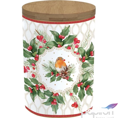 Konyhai tároló Porcelán Christmas Berries bambusz fedéllel, 11x16cm, dobozban