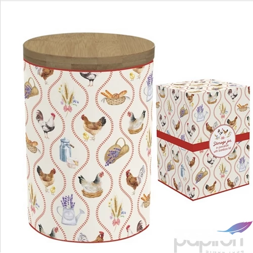 Konyhai tároló porcelán Country Life bambusz fedéllel, 11x16cm, dobozban