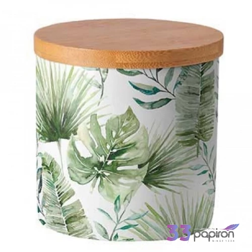 Konyhai tároló Porcelán Jungle leaves white 10x10cm