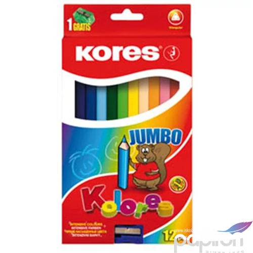 Színes ceruza 12 Kores Jumbo/vastag háromszögű 12színű Írószerek KORES 93512