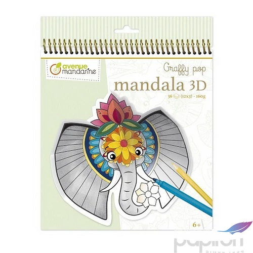 Kreatív színező spirálos Avenue Mandarine Graffy Pop Mandala 3D, spirálos, A szavanna állatai GY106C