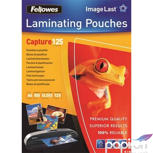 LamináLó fólia 125mik Fellowes A4 fényes lamináló fólia 100db/csom