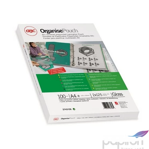 LamináLó fólia 125mik GBC Meleglamináló fólia A4+ fényes lefűzhető GBC3743156