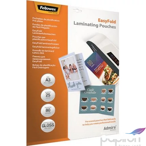 LamináLó fólia 80 mik Fellowes Meleglamináló-fólia A3 fényes 25 db