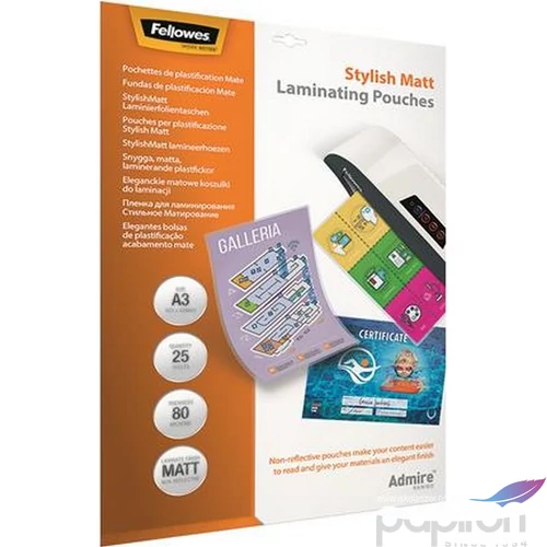 LamináLó fólia 80 mik Fellowes Meleglamináló-fólia A3 matt 25 db