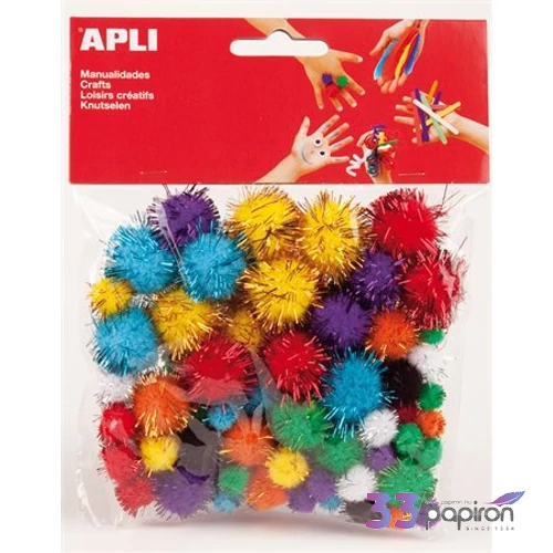 Dekor pompon Apli Creative csillogó, vegyes színek 78db/csomag LCA13062