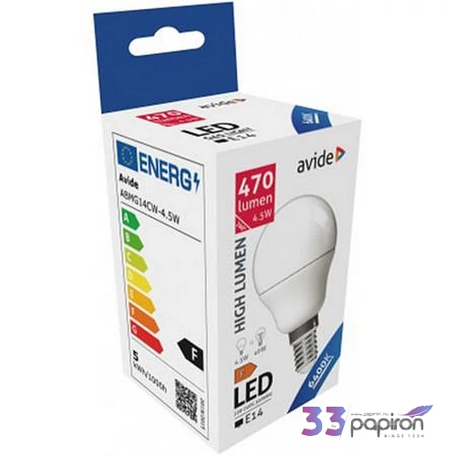 LED izzó E14 kisgömb G45 4 5W 470lm 6400K AVIDE