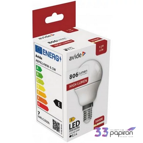 LED izzó E14 kisgömb G45 6 5W 806lm 3000K AVIDE