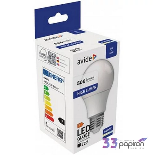 LED izzó E27 gömb A60 8W 806lm 6400K AVIDE