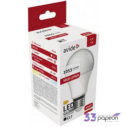 LED izzó E27 gömb A60 9 5W 1055lm 3000K AVIDE