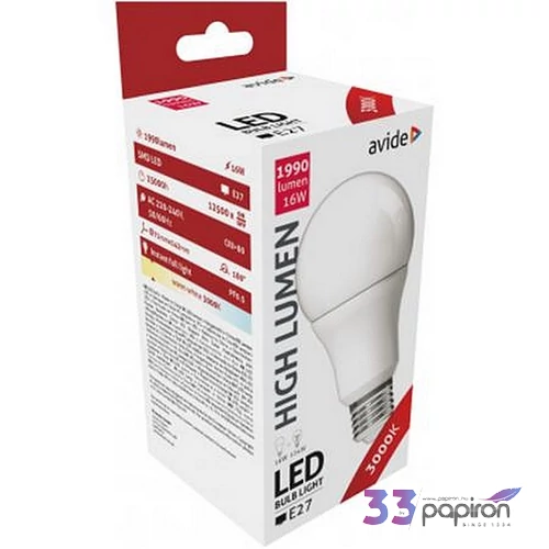 LED izzó E27 gömb A70 16W 1901lm 3000K AVIDE