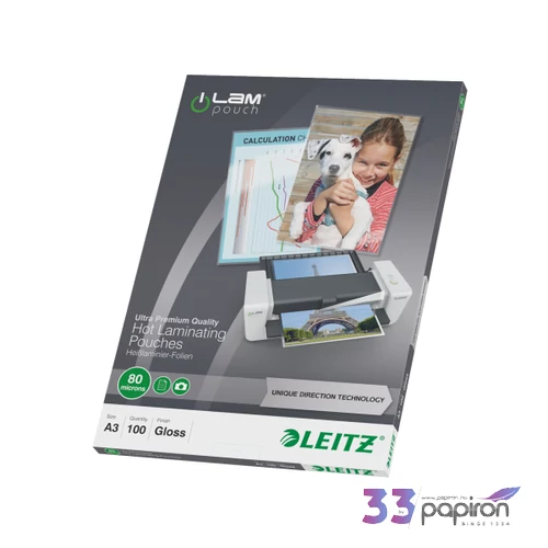 LamináLó fólia 80mik Leitz STANDARD meleg UDT A3 80 mikron A3 100db Leitz 100db rendelési egység ár 1dob/1