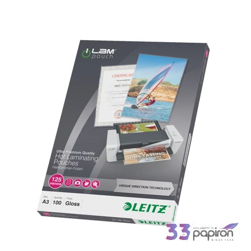 LamináLó fólia 125mik Leitz STANDARD meleg UDT A3 125 mikron A3 100d Leitz 100db rendelési egység ár 1dob/1