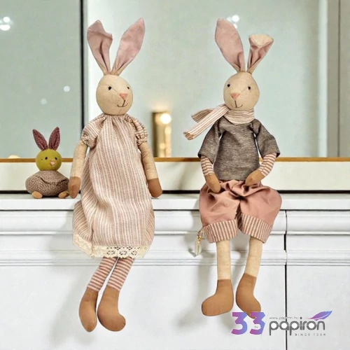 Lógólábú ültethető textil 62cm Nyuszi figura (bézs/rózsaszín) fiú-lány (2-féle) 1db/ár SDGW26 tavasz húsvét