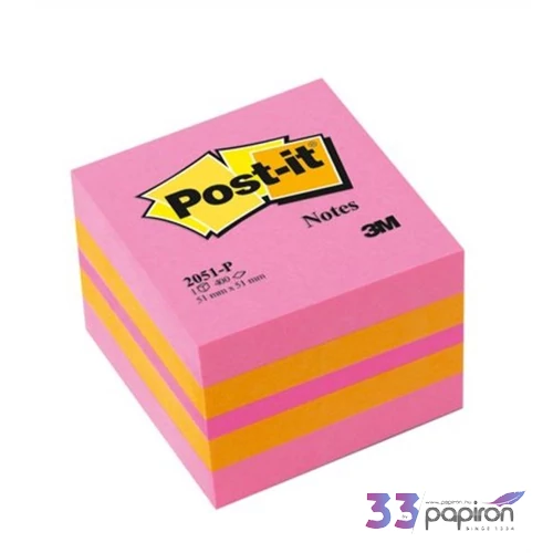 Öntapadós jegyzetömb 51x51mm 3M/Post-it mini pink 2051P 400lap/csom