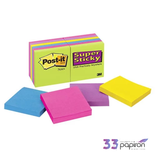 Öntapadós jegyzettömb 76x76 3M 654-SUC Super Sticky ultra -6szín- 12db/csom