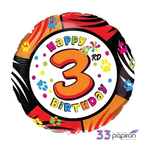 Partylufi fólia 18'' gömb Szülinapi Happy 3rd Birthday Fólia Léggömb+hélium