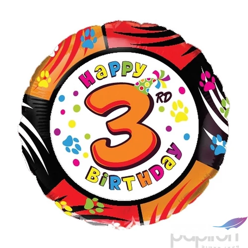 Paty lufi fólia 18'' gömb Szülinapi Happy 3rd Birthday Fólia Léggömb+hélium