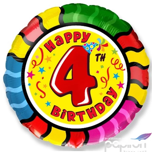 Paty lufi fólia 18'' gömb Szülinapi Happy 4th Birthday Fólia Léggömb+hélium