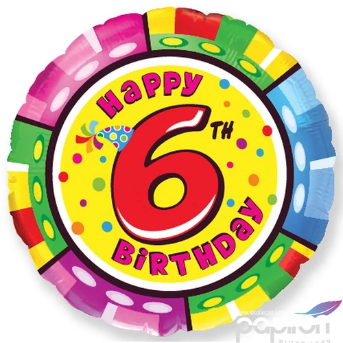 Paty lufi fólia 18'' gömb Szülinapi Happy 6th Birthday Fólia Léggömb+hélium