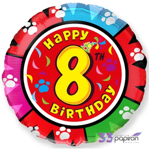 Partylufi fólia 18'' gömb Szülinapi Happy 8th Birthday Fólia Léggömb+hélium