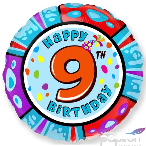Paty lufi fólia 18'' gömb Szülinapi Happy 9th Birthday Fólia Léggömb+hélium