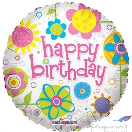Paty lufi fólia 18' Happy Birt virágos 18inch/45cm Fólia Léggömb+hélium