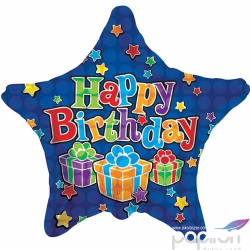 Paty lufi fólia Happy Birthday, kék 18"/45cm csillag