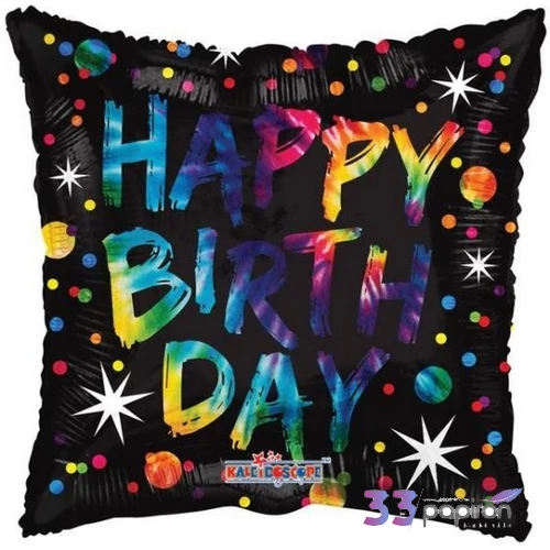 Partylufi PÁRNA FORMÁJÚ fólia fekete alapon mintás Happy Birthday