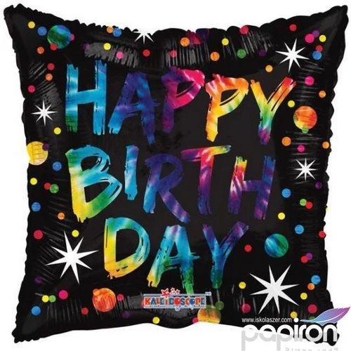 Paty lufi PÁRNA FORMÁJÚ FÓLIA fekete alapon mintás Happy Birthday