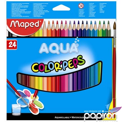 Színes ceruza Akvarell Maped 24db Color'Peps háromszög +ecset 24színű Írószerek MAPED 836013