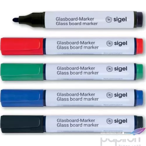 Marker üvegtábla SIGEL 2-3mm kerek hegyű 5színű szett Prezentáció SIGEL GL711