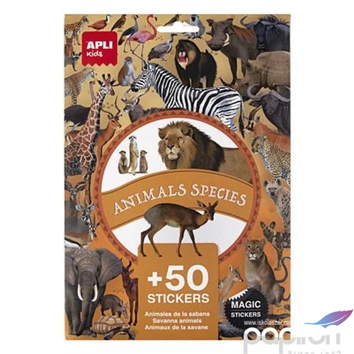Matrica Apli újra felhasználható, 50db, Kids Stickers szavanna állatai