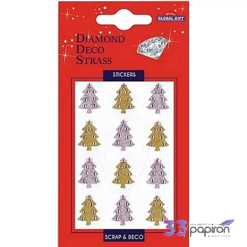 Matrica karácsonyi glitteres karácsonyfa Arany-ezüst strass 8x15cm