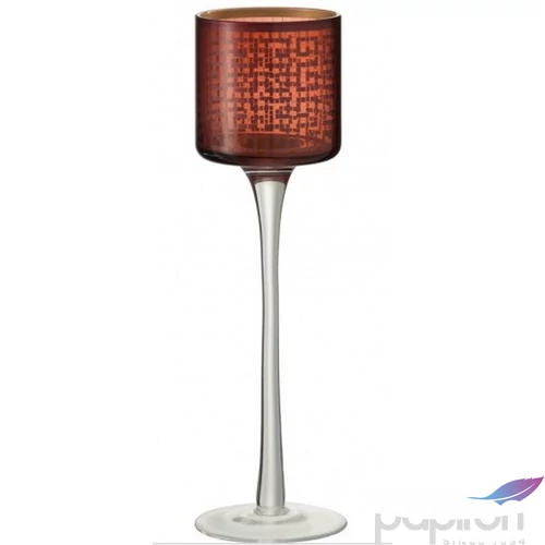 Mécsestartó kehely talpas L görög mintás üveg dekor 40cm rosa gold színű áttetsző üvegből