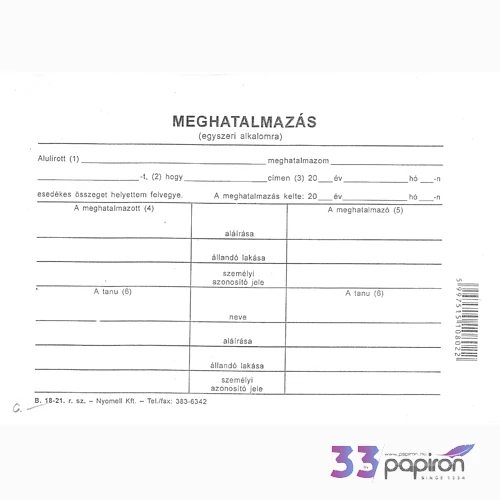 Ny B 18-21 meghatalmazás Meghatalmazás egyszeri alkalomra