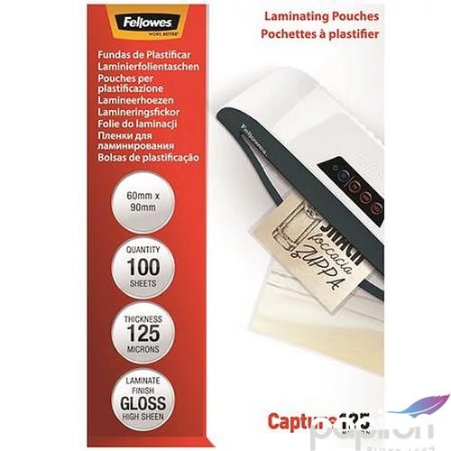 Meleglamináló fólia Fellowes 125 mikron, 60x90 mm, fényes, 100 db 